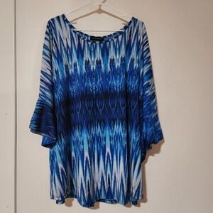 Ashley Stewart Shirt Women's Plus 30/32 Blue Black White Pattern